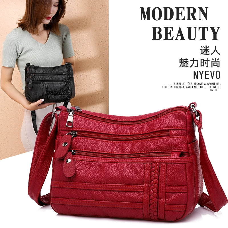 Fashion Soft Leather Texture Multi-Layer Shoulder Bag